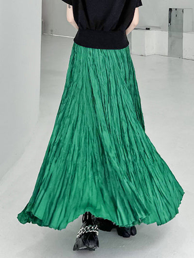 A-Line Irregular Clipping High-Waisted Pleated Solid Color Skirts