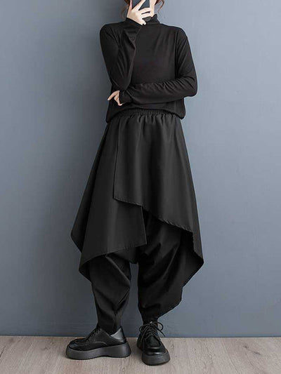 High Waisted Loose Asymmetric Elasticity Layered Solid Color Culotte