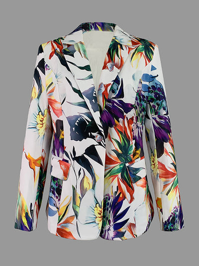 Long Sleeves Floral Printed Split-Joint Lapel Blazer Suit Outerwear