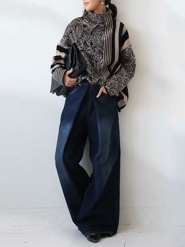 Long Sleeves Loose Striped Pullovers