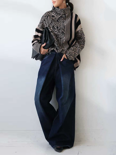 Long Sleeves Loose Striped Pullovers