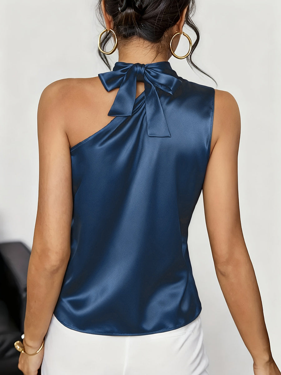Loose Sleeveless Solid Color Asymmetric Collar Tank Top