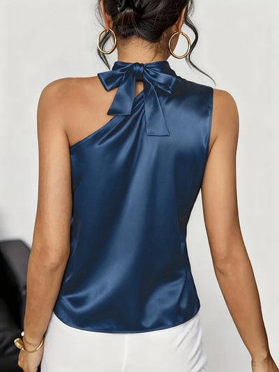 Loose Sleeveless Solid Color Asymmetric Collar Tank Top