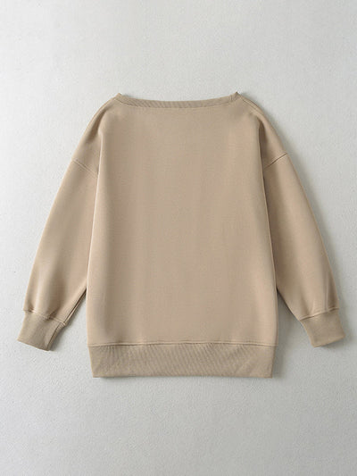 Long Sleeves Loose Solid Color Split-Joint Round-Neck Sweatshirt Tops