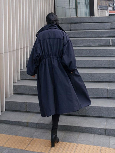 Solid Color Loose Elastic Waist Long Outwear