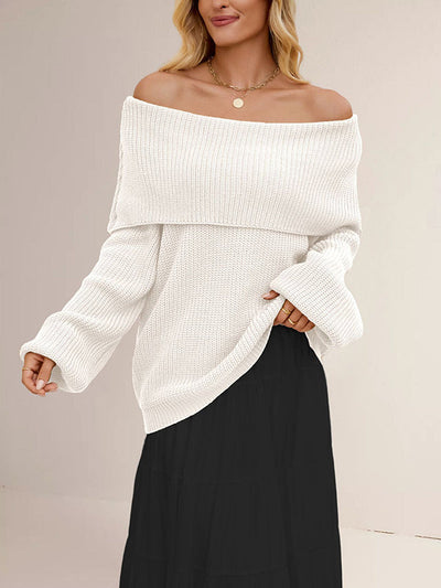 Long Sleeves Loose Solid Color Split-Joint Round-Neck Sweater Tops