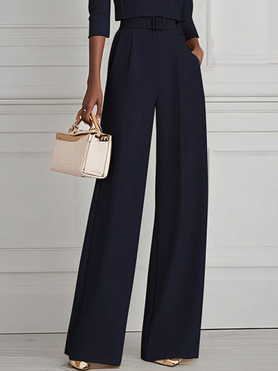 High Waisted Straight Leg Pleated Solid Color Split-Joint Pants Trousers