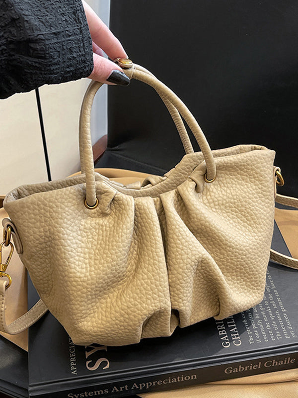 Pleated Solid Color Zipper Crossbody Bags Handbags