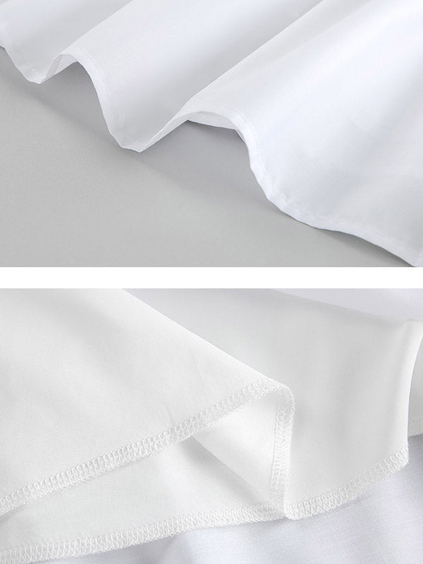 A-Line Loose Pleated Ruffled Solid Color Split-Joint Round-Neck Mini Dresses Shirt Dress