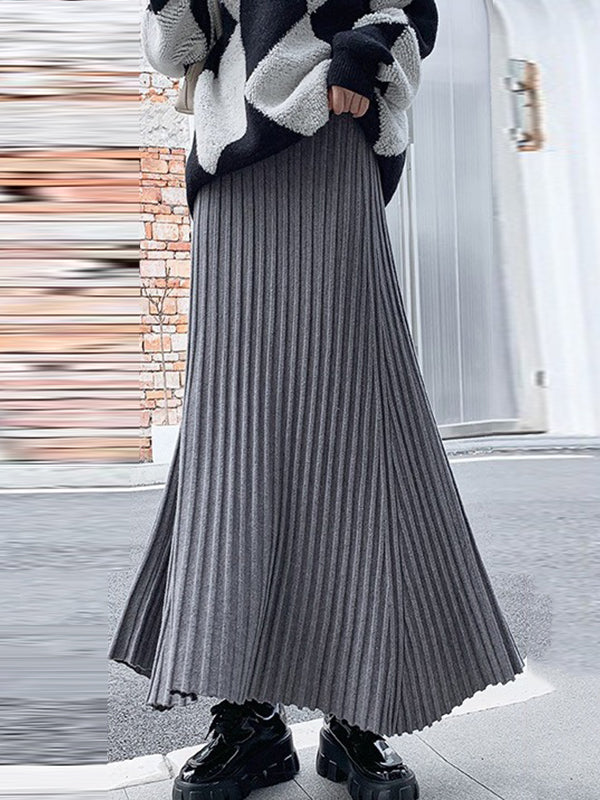 A-Line High Waisted Pleated Solid Color Skirts Bottoms
