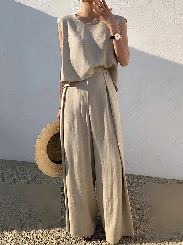 High Waisted Loose Pleated Solid Color Split-Joint Pants Trousers