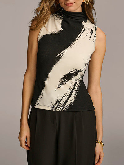 Loose Sleeveless Split-Joint High Neck Vest Top