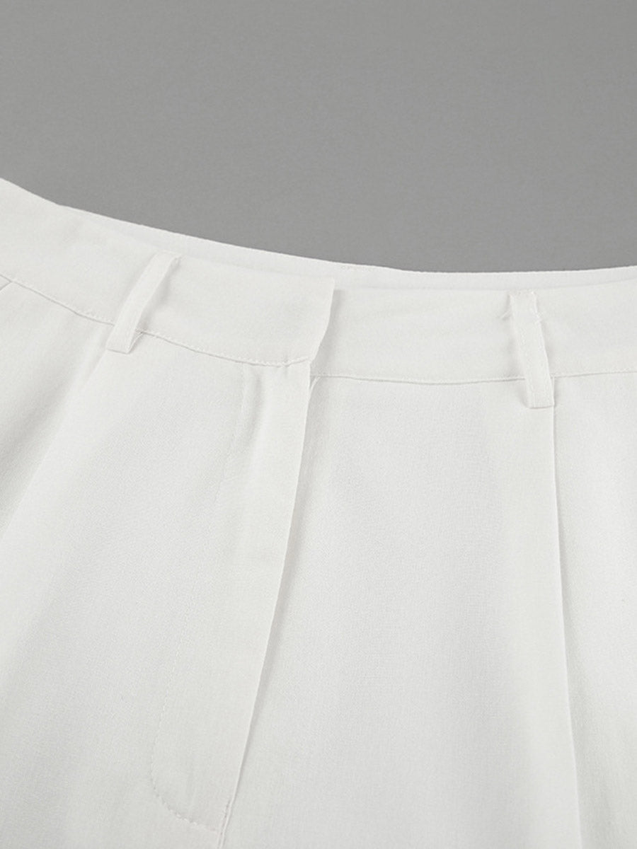 Elasticated Waist High Waisted Pleated Solid Color Split-Joint Pants