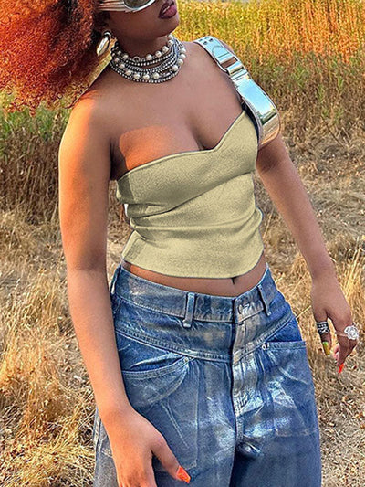 Skinny Sleeveless Shiny Solid Color Tube Vest Top