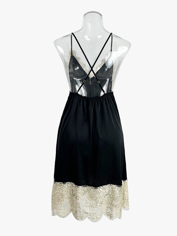 Sleeveless Backless Lacy Split-Joint Spaghetti-Neck Intimates&Pajamas
