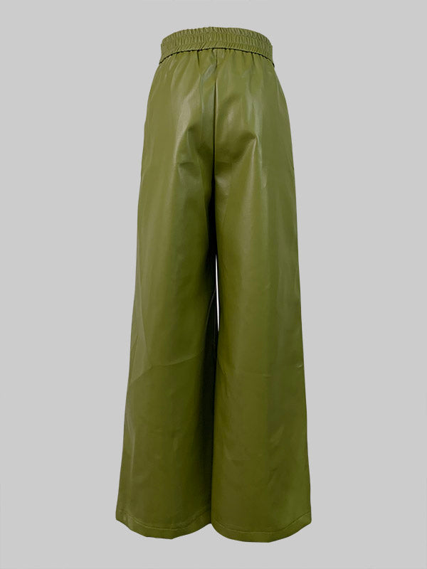 High Waisted Loose Pleated Pockets Split-Joint Pants Trousers