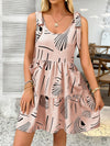A-Line Loose Contrast Color Pleated Pockets Printed Tied Spaghetti-Neck Mini Dresses