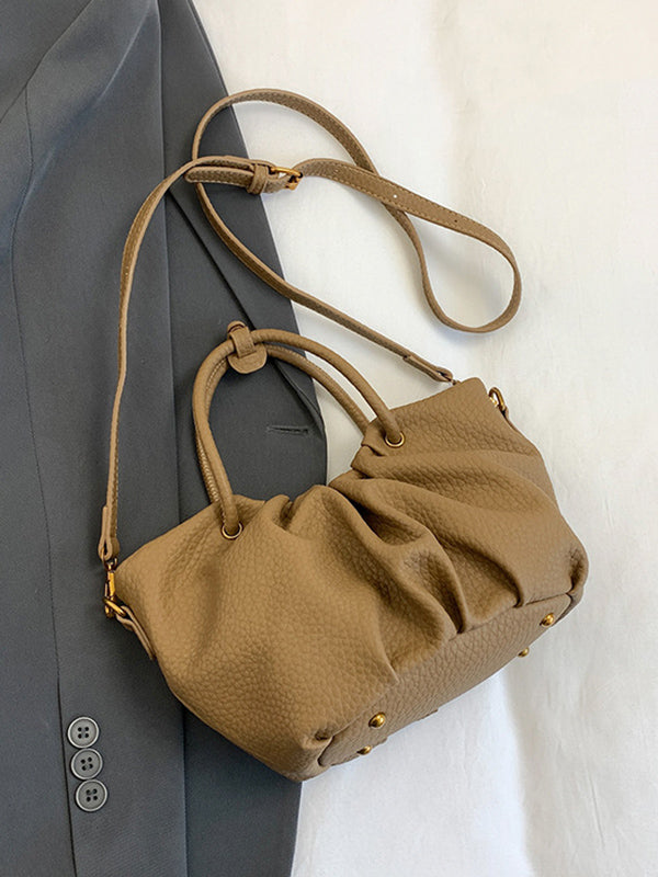 Pleated Solid Color Zipper Crossbody Bags Handbags
