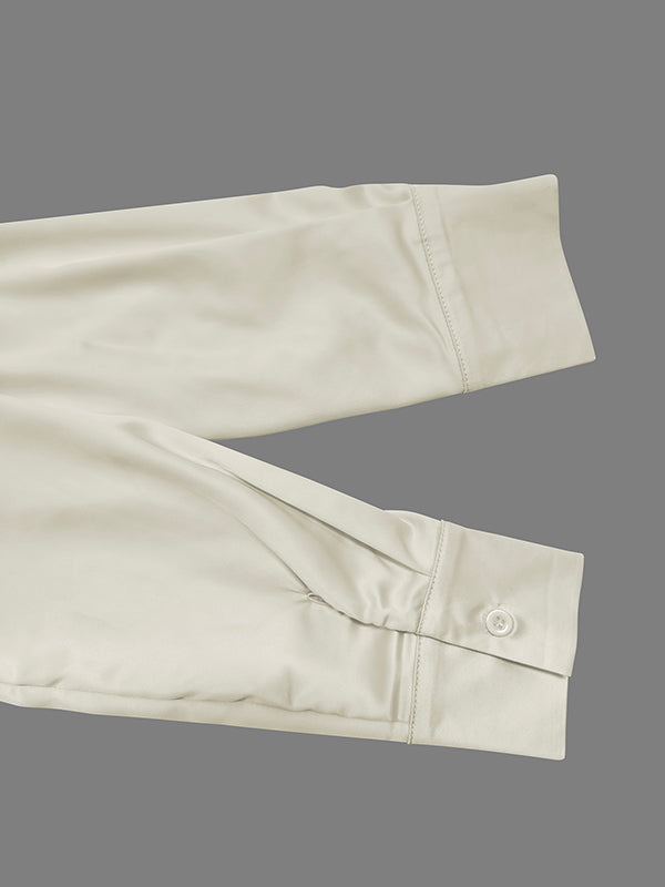 Long Sleeves Loose No Belt Solid Color Notched Collar Maxi Dresses