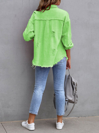 Long Sleeves Loose Fringed Pockets Lapel Outerwear