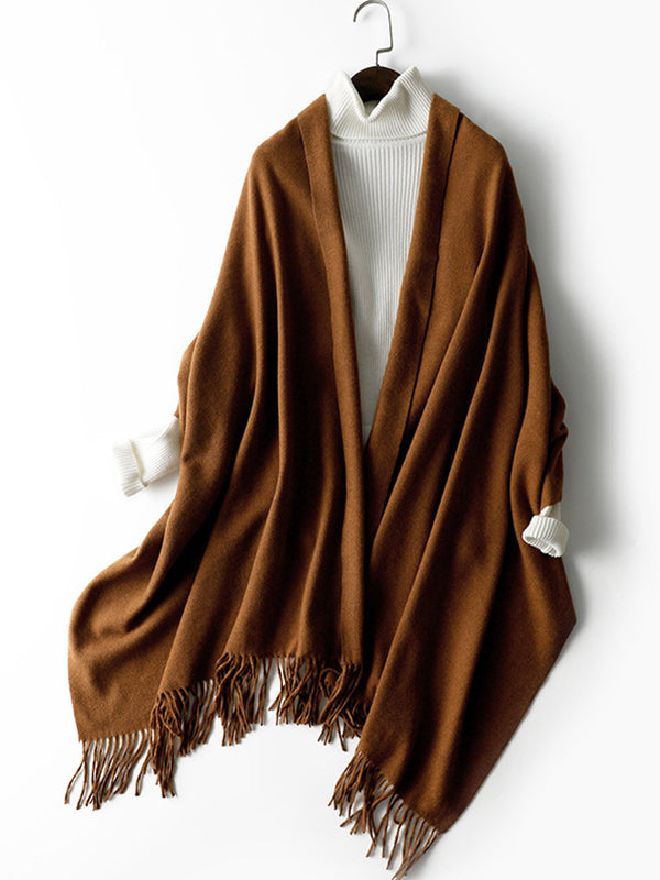 Keep Warm Solid Color Tasseled Shawl&Scarf