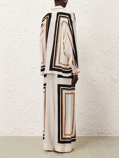 Loose Wide Leg Plaid Striped Tied Waist Casual Pants Bottoms Trousers