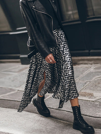 Loose Bronzing Contrast Color Split-Side Skirts Bottoms