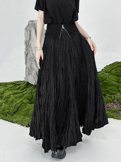 A-Line Irregular Clipping High-Waisted Pleated Solid Color Skirts