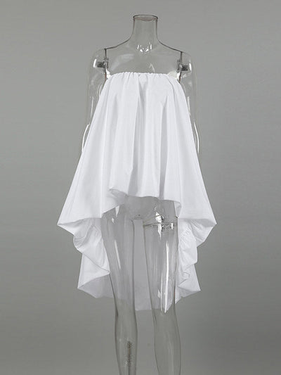 High-Low Sleeveless Elasticity Pleated Solid Color Split-Joint Tube Blouses&Shirts Tops