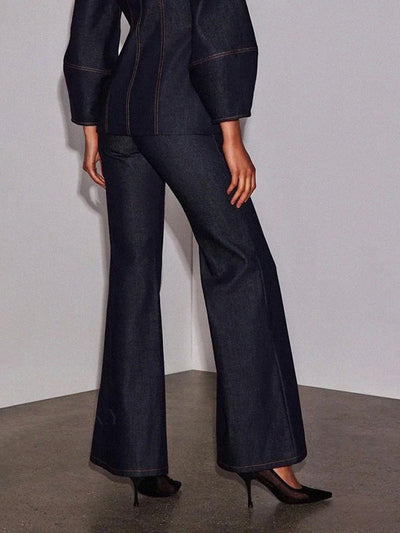 High Waisted Wide Leg Pockets Solid Color Jean Pants Bottoms