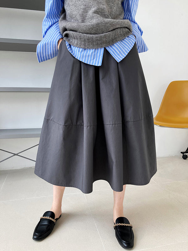 Stylish A-Line Elastics Solid Color Skirts