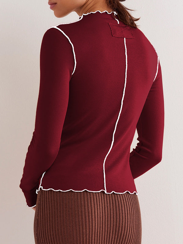 Long Sleeves Skinny Solid Color Round-Neck T-Shirts