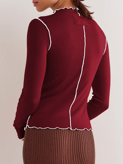 Long Sleeves Skinny Solid Color Round-Neck T-Shirts