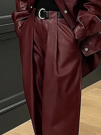 High Waisted Wide Leg No Belt Pleated Pockets Solid Color Pants Trousers