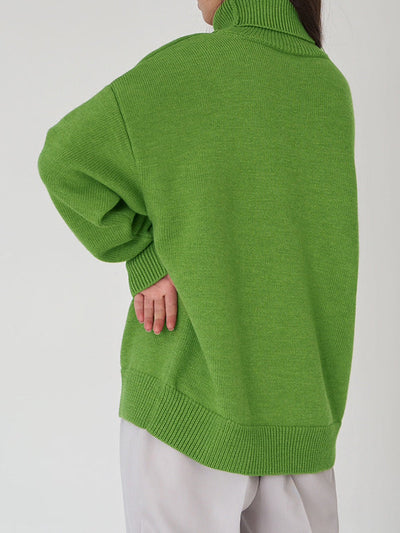Long Sleeves Loose Solid Color High Neck Knitwear Pullovers Sweater Sweater Tops