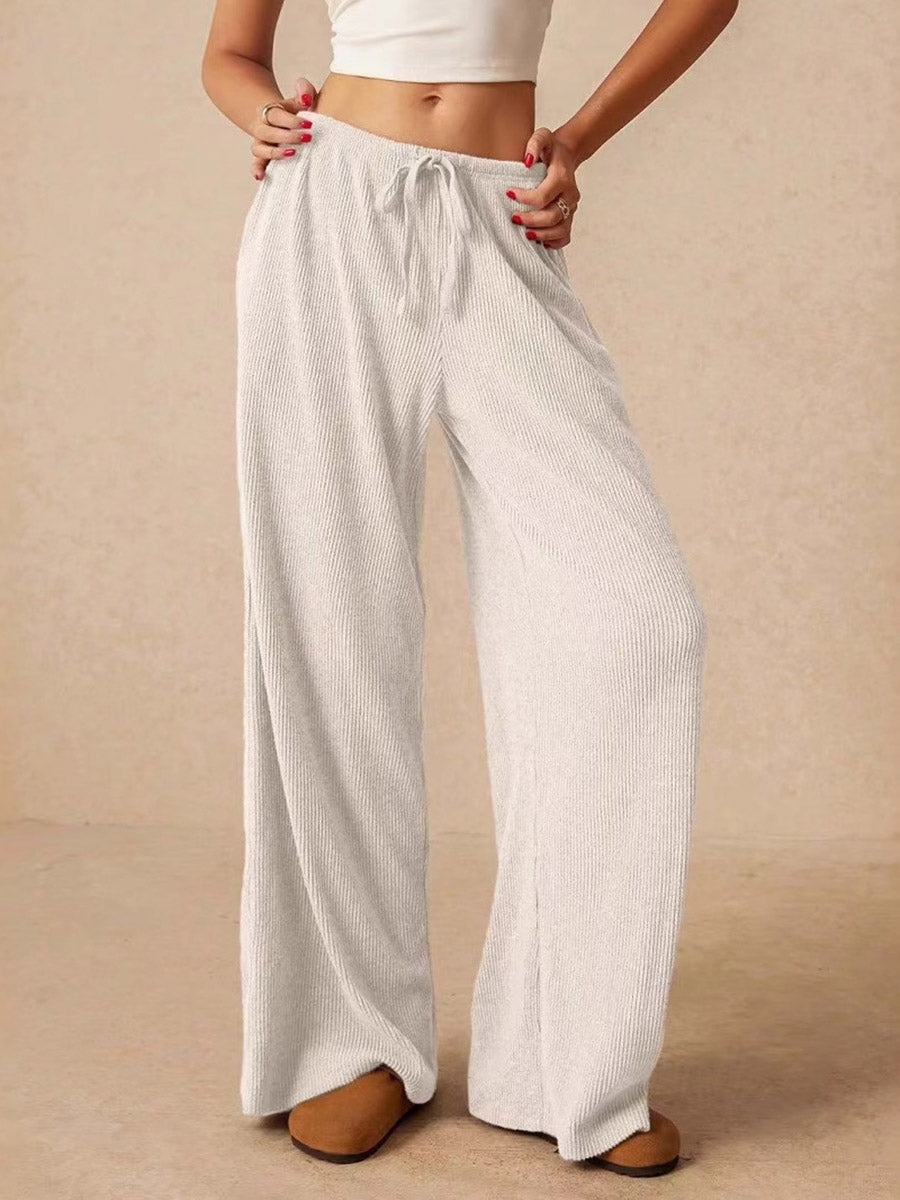 Elasticated Waist High Waisted Drawstring Solid Color Split-Joint Pants Trousers