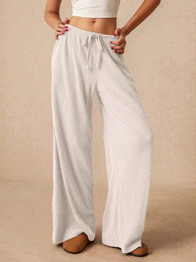 Elasticated Waist High Waisted Drawstring Solid Color Split-Joint Pants Trousers
