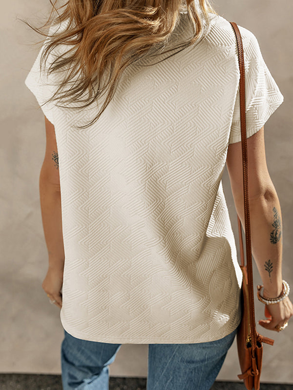 Loose Short Sleeves Solid Color V-Neck T-Shirts Tops