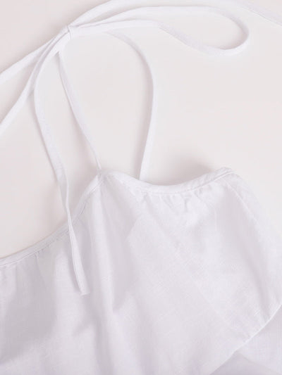 A-Line High Waisted Backless Layered Pleated Solid Color Spaghetti-Neck Mini Dresses