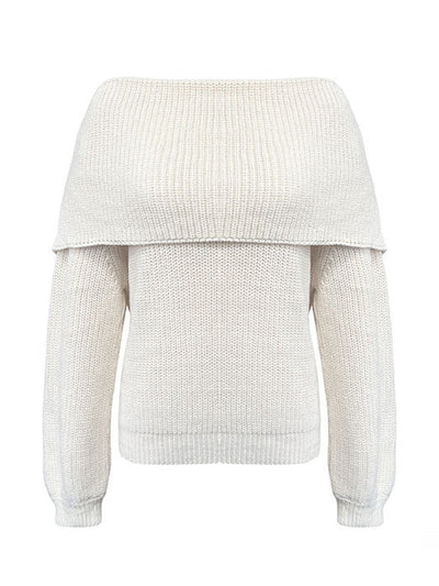 Long Sleeves Loose Solid Color Split-Joint Round-Neck Sweater Tops