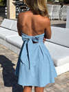 A-Line Loose Backless Pleated Solid Color Split-Joint Tied Tube Mini Dresses