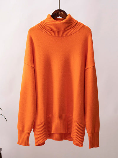 Long Sleeves Loose Solid Color High Neck Knitwear Pullovers Sweater Sweater Tops