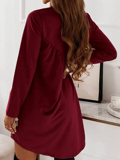 Casual Loose Long Sleeves Solid Color Round-Neck Mini Dresses