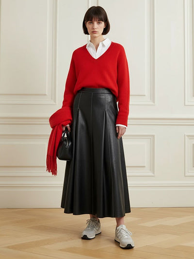 High Waisted Pleated Solid Color Skirts Bottoms