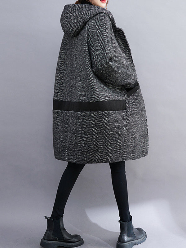 Original Creation Long Sleeves Loose Keep Warm Hooded Outerwear