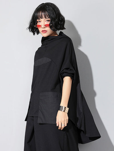 Casual High-Low Split-Joint Batwing Sleeve T-Shirts Tops