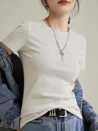 Short Sleeves Skinny Solid Color Round-neck T-Shirts Tops