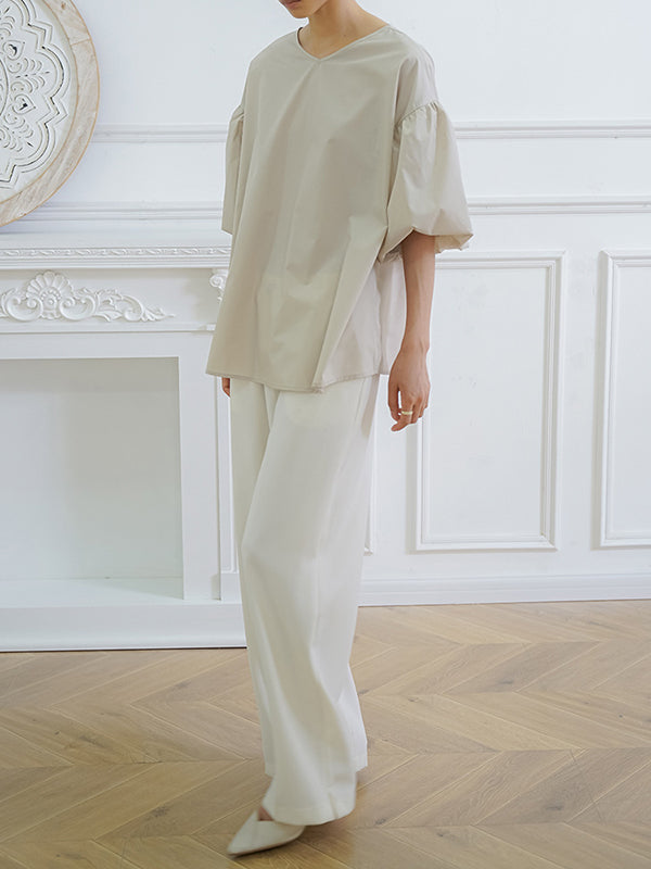 Half Sleeves Loose Solid Color V-Neck Blouses&Shirts Tops