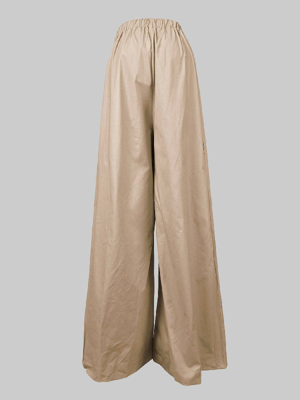 High Waisted Loose Pleated Solid Color Split-Joint Pants Trousers