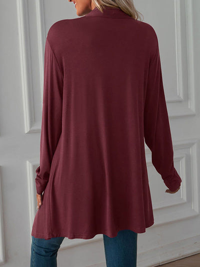 Long Sleeves Loose Solid Color Statement Collar Outerwear